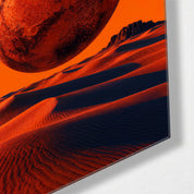 Rust Moon Above Sand glass wall art by Artdesigna, corner view