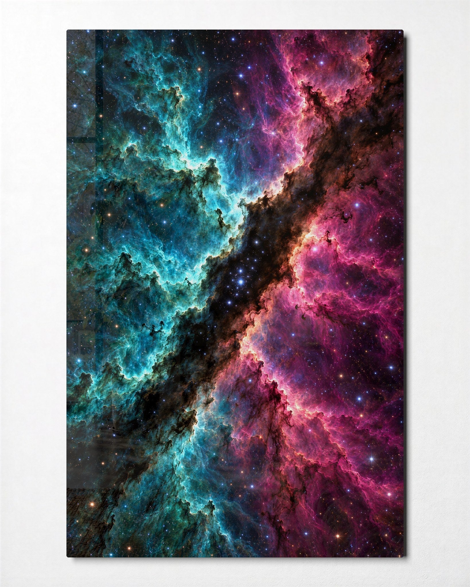 Divided Galaxy glass wall art by Artdesigna, front view