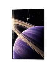 Small Astronaut, Huge Rings glass wall art by Artdesigna, studio view