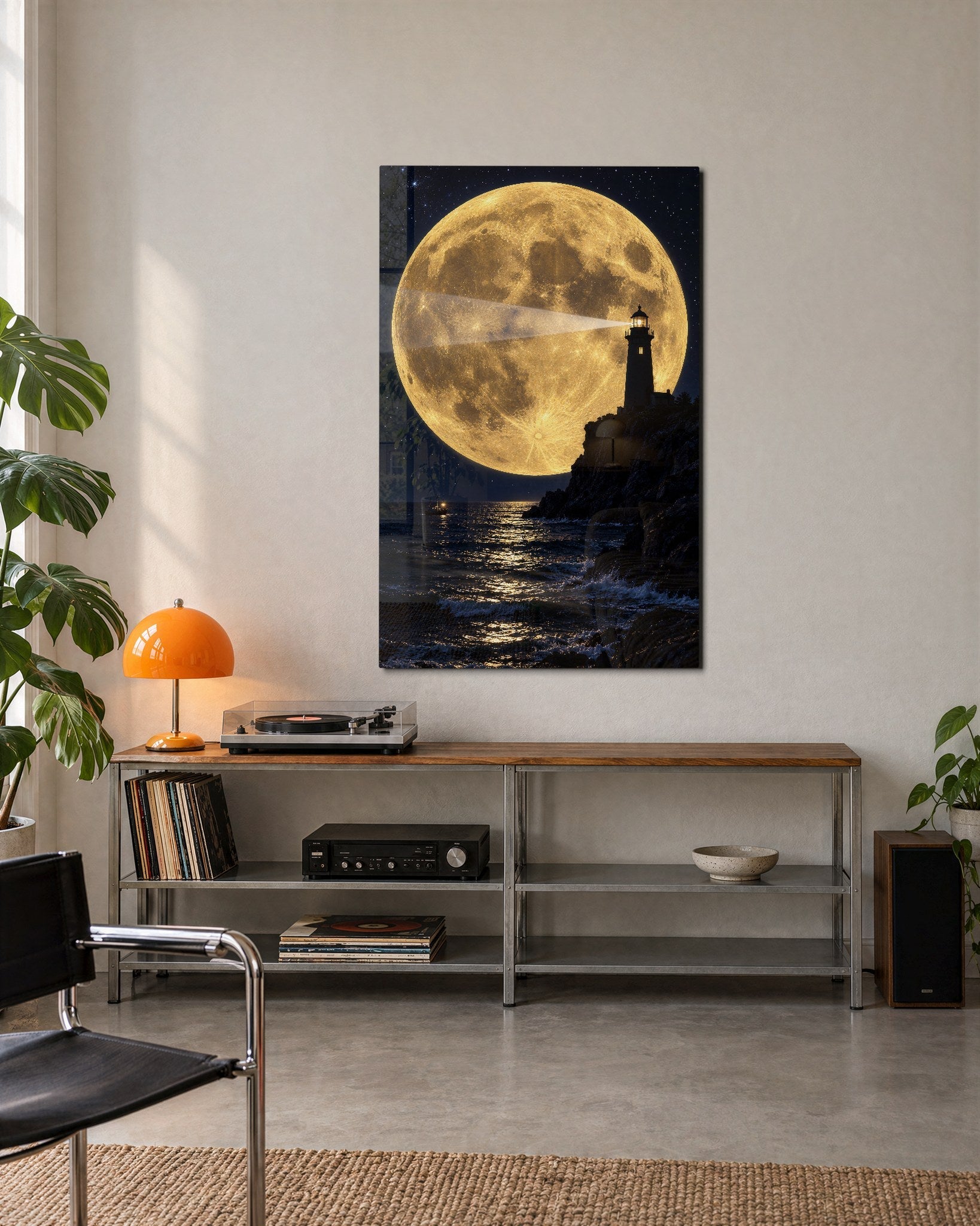 Beam Toward a Yellow Giant glass wall art by Artdesigna, lifestyle view
