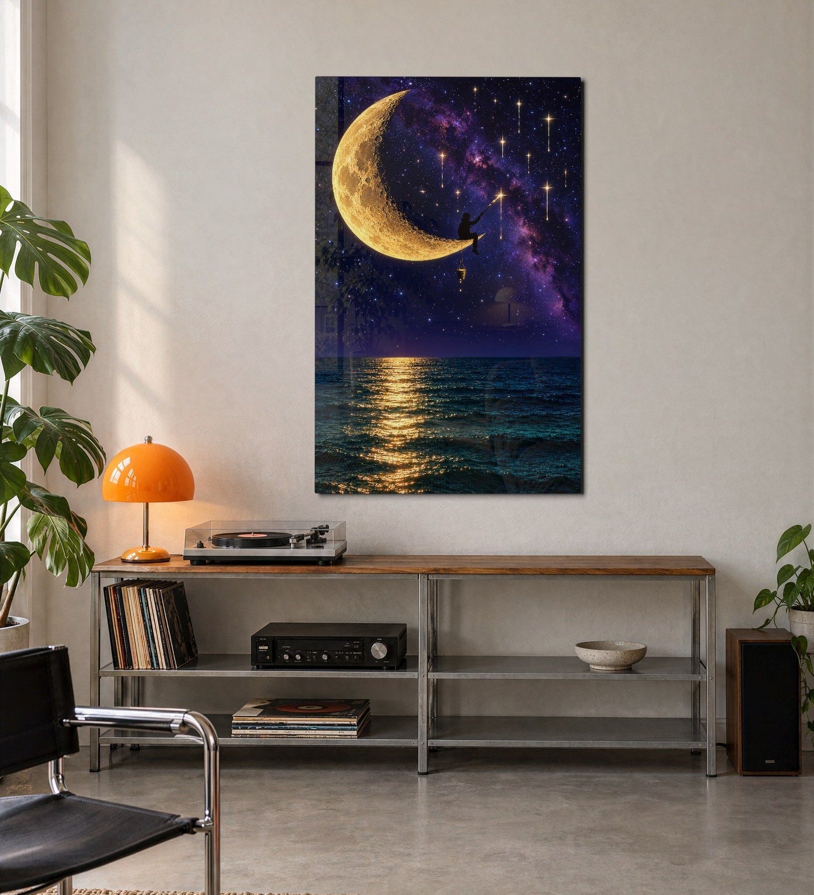 Artdesigna glass wall art featuring a star casting design, displayed on a modern interior wall for stylish home decor.