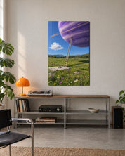 Climb Toward a Purple World glass wall art by Artdesigna, lifestyle view