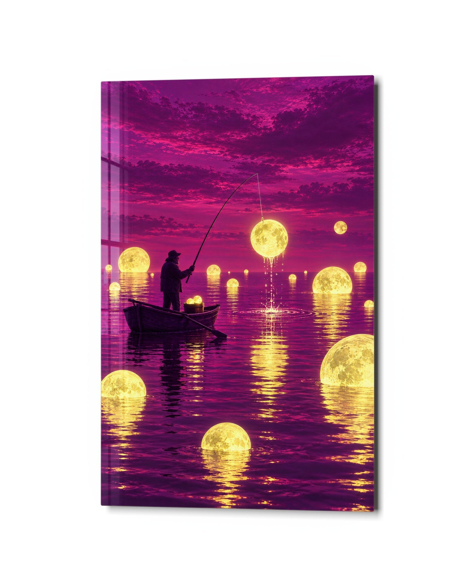 Night Angler glass wall art by Artdesigna, studio view