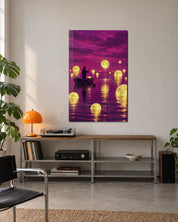 Night Angler glass wall art by Artdesigna, lifestyle view