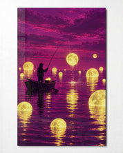 Night Angler glass wall art by Artdesigna, front view