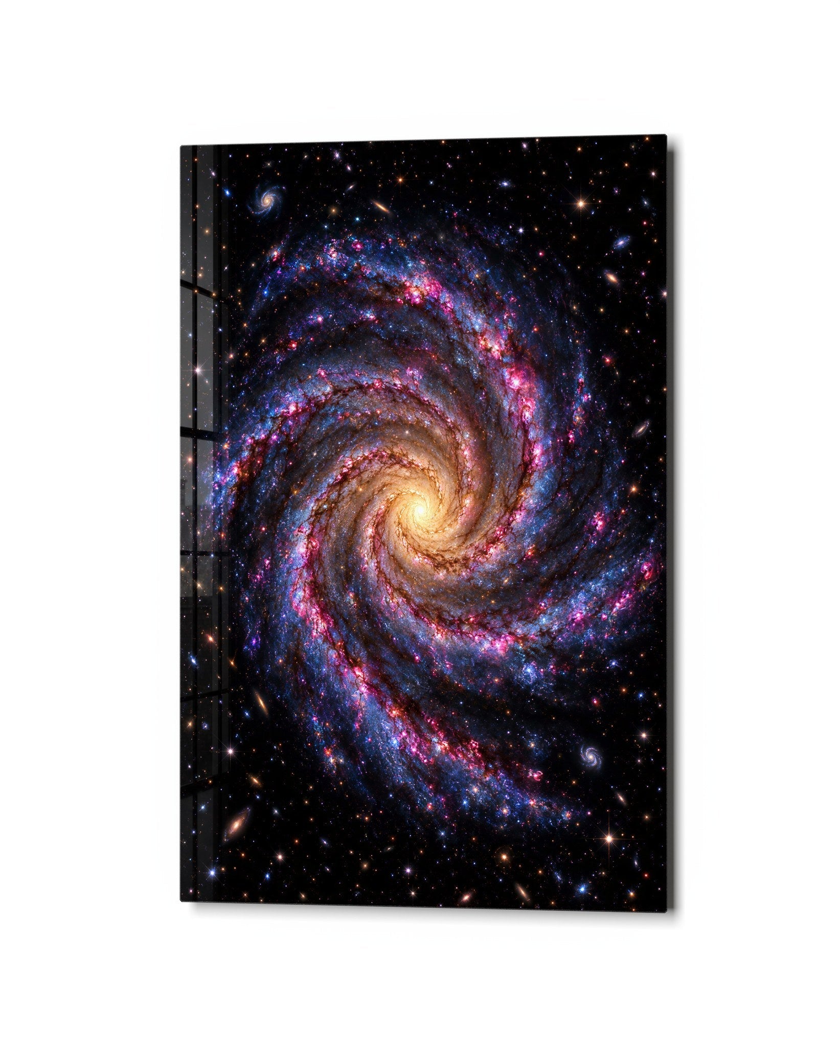 A Galaxy Takes Its Time glass wall art by Artdesigna, studio view