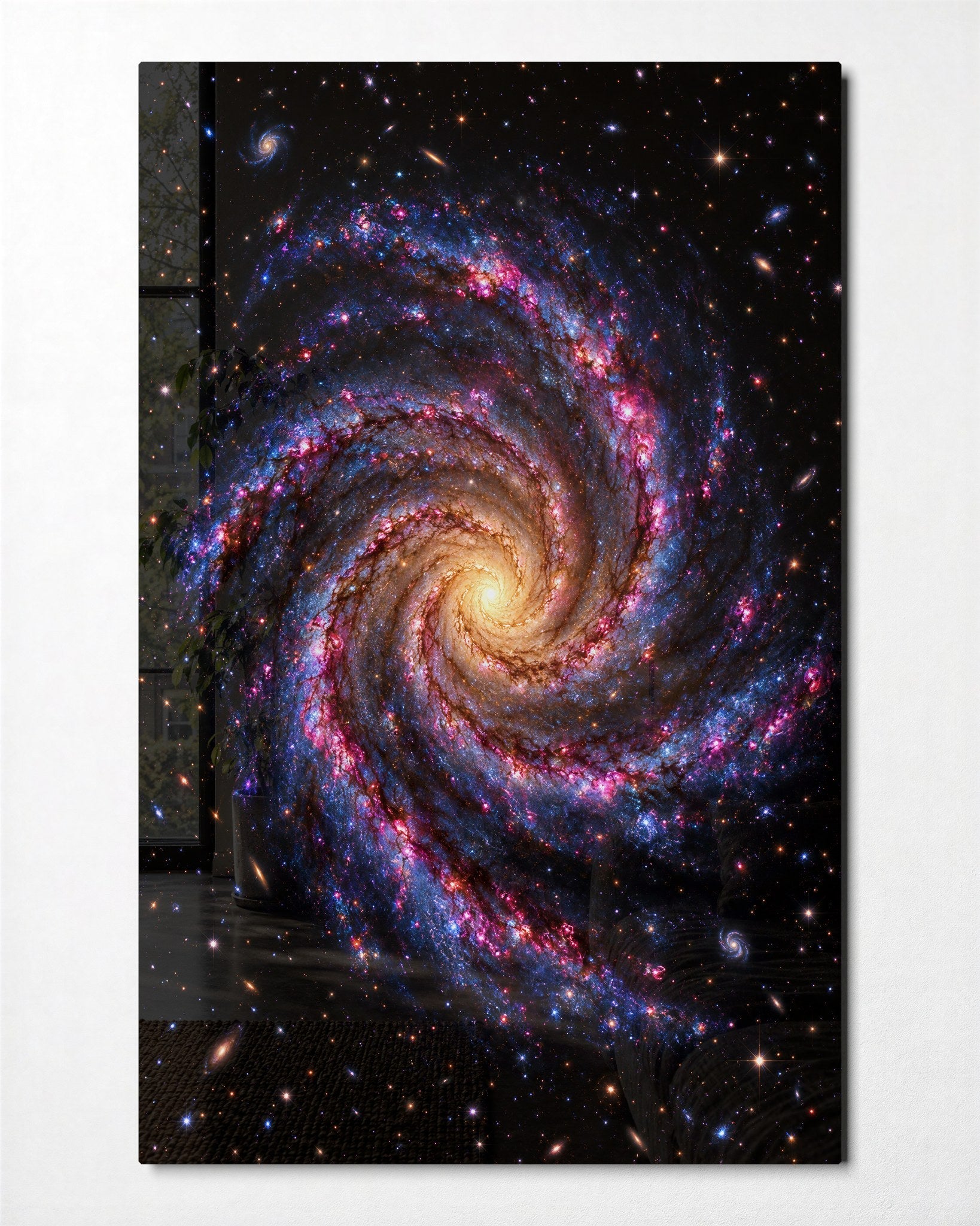 A Galaxy Takes Its Time glass wall art by Artdesigna, front view