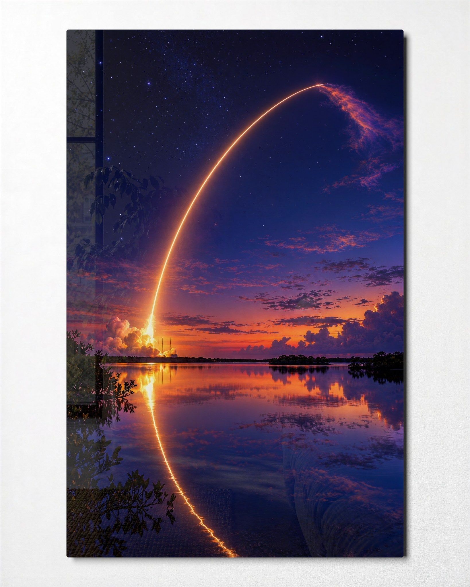 Lift-Off at Twilight glass wall art by Artdesigna, front view