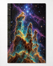 Dust Towers, Blue Stars glass wall art by Artdesigna, front view