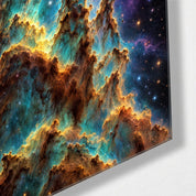 Dust Towers, Blue Stars glass wall art by Artdesigna, corner view