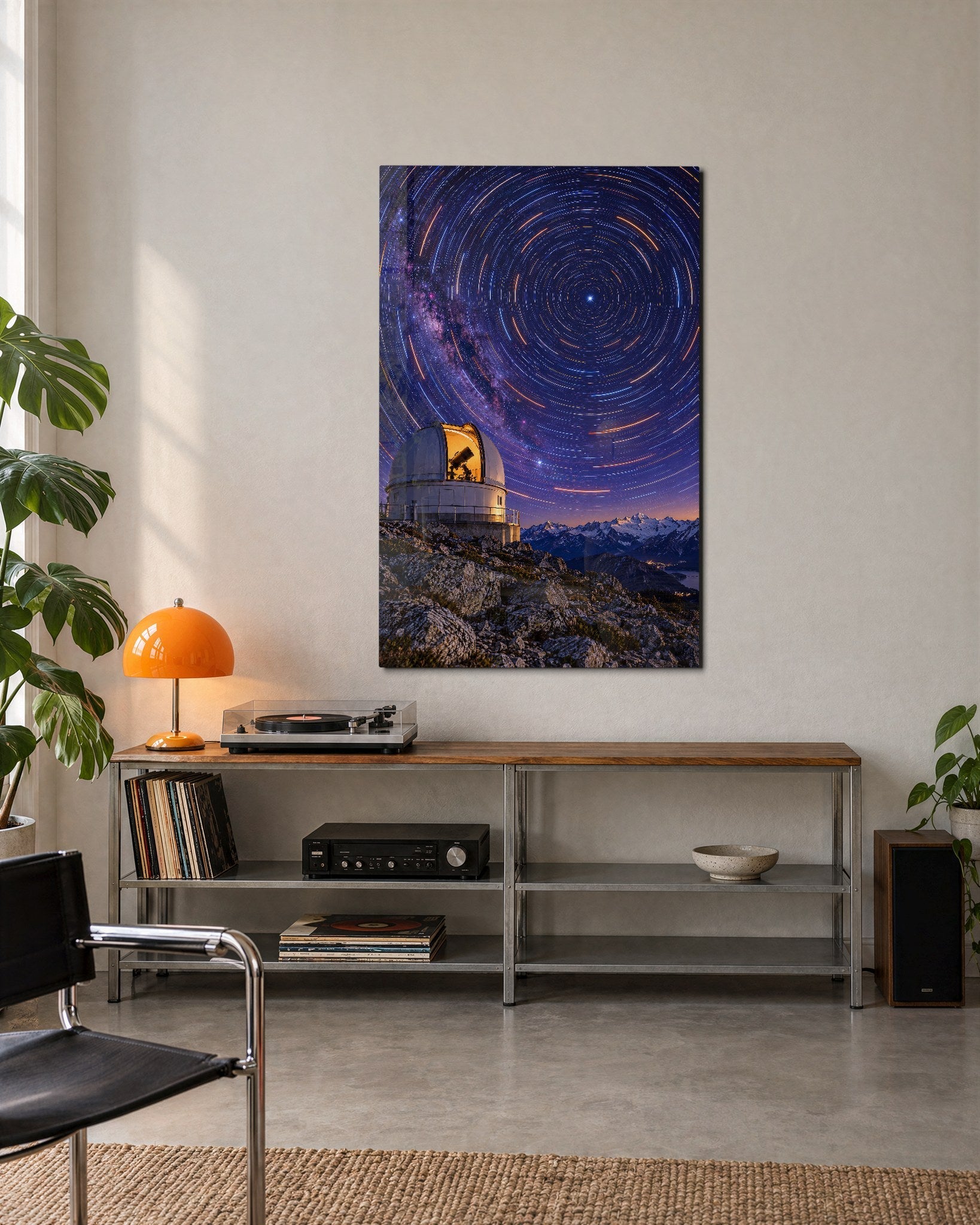 Domes and Star Circles glass wall art by Artdesigna, lifestyle view