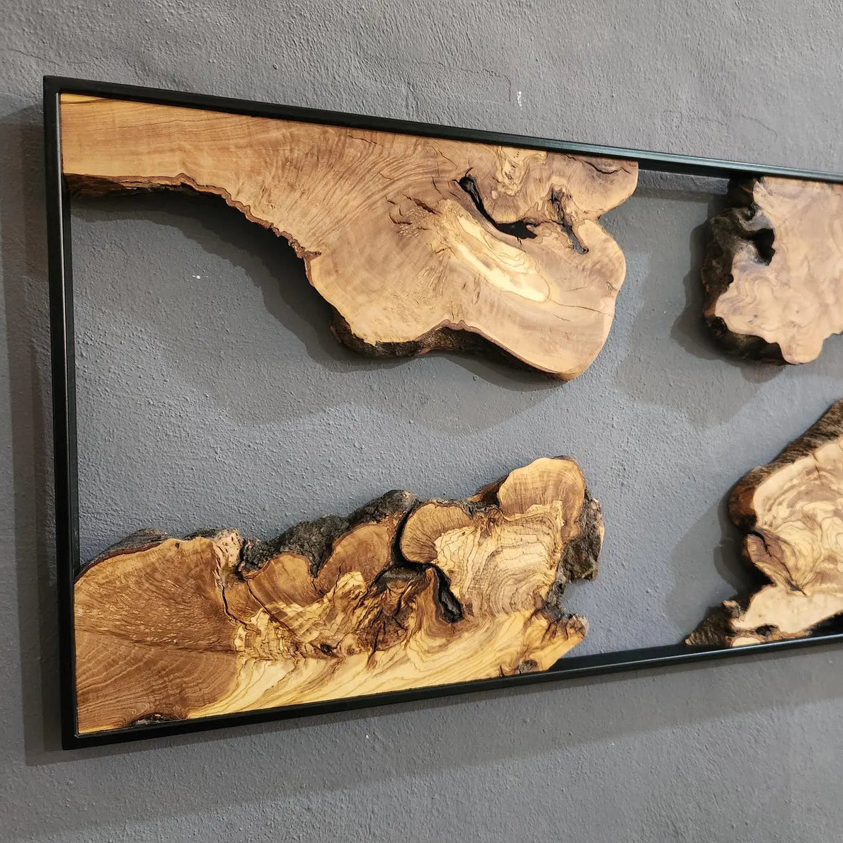 Corner Olive Wood & Metal Wall Art - Handmade Wooden Wall Sculptures