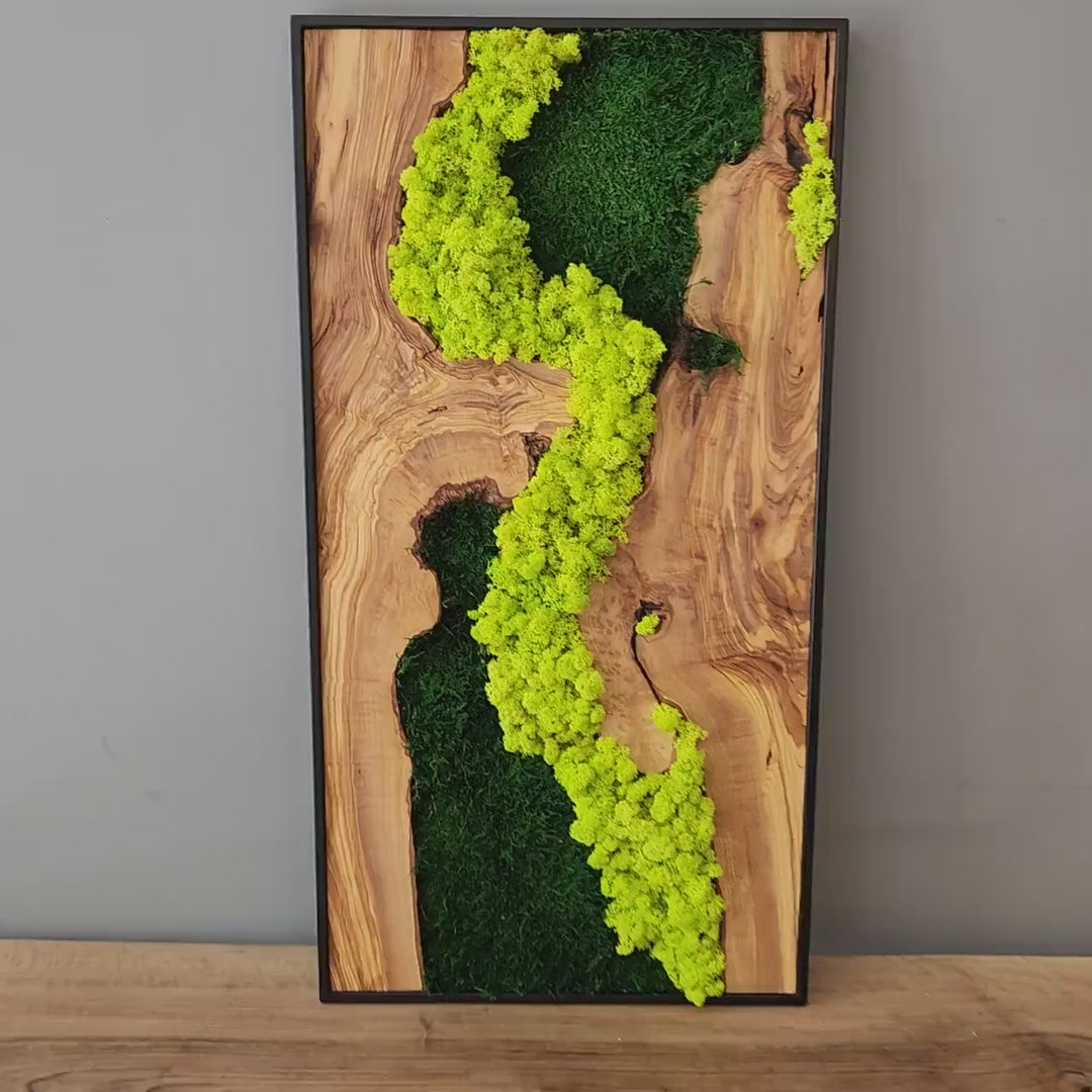 Custom Made Moss and Olive Tree Wood Wall Art Rectangular | Premium Handmade Wall Sculptures
