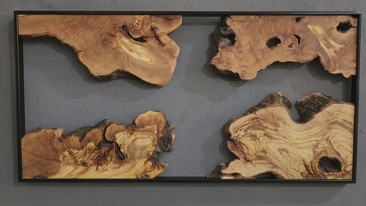 Corner Olive Wood & Metal Wall Art - Handmade Wooden Wall Sculptures