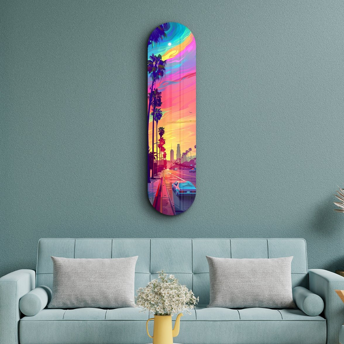 Skateboard Shaped Glass Printing Wall Art