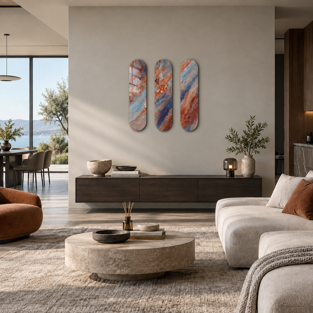 Azure Rust Trio | Glass Wall Art