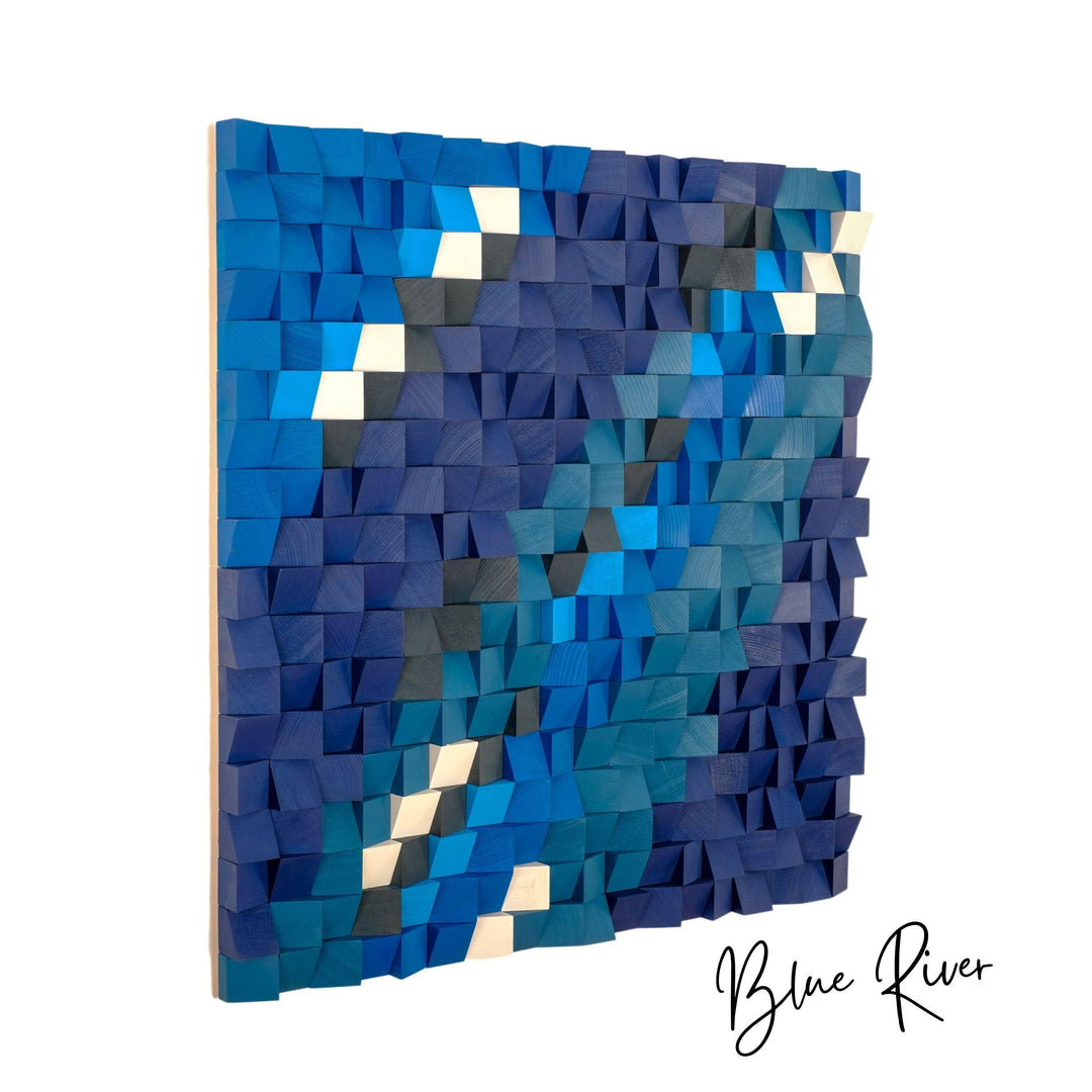 ・"Blue River"・Premium Wood Handmade Wall Sculpture - Limited Edition - ArtDesigna Glass Printing Wall Art