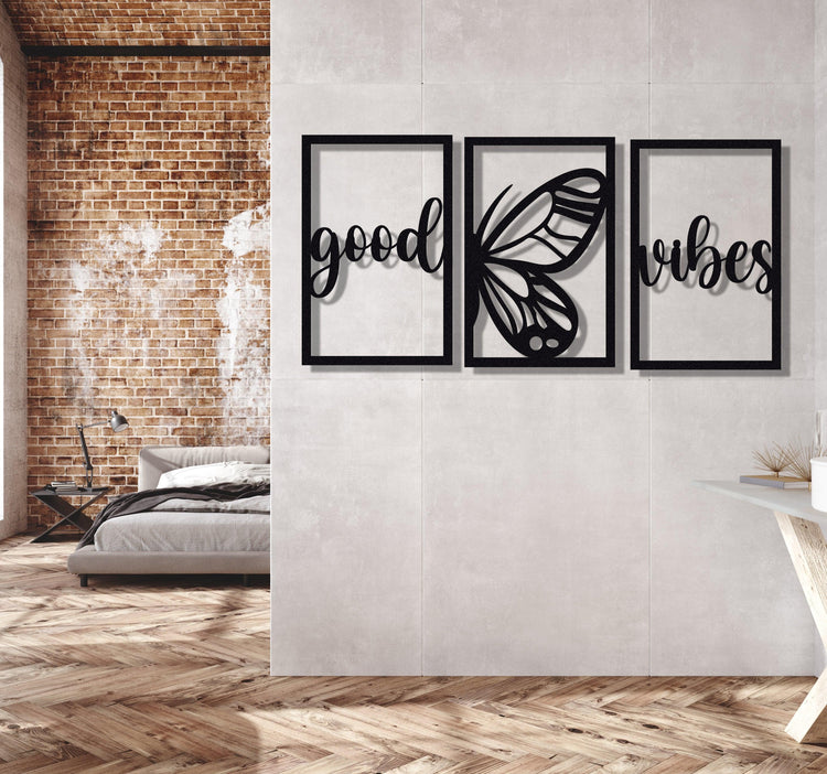 ・"Good Vibes Burtterfly Trio"・Premium Metal Wall Art - Limited Edition - ArtDesigna Glass Printing Wall Art