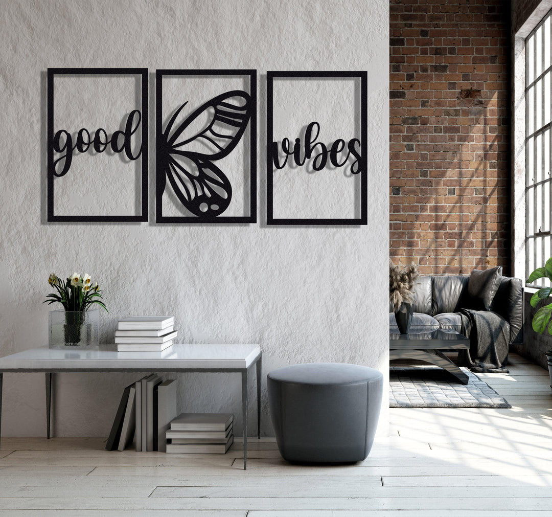 ・"Good Vibes Burtterfly Trio"・Premium Metal Wall Art - Limited Edition - ArtDesigna Glass Printing Wall Art