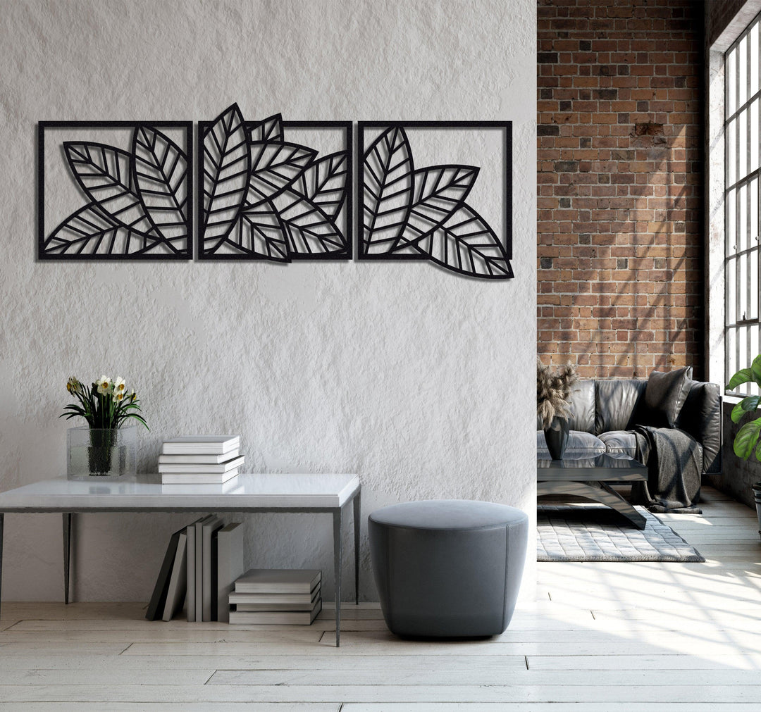 ・"Leaves Trio"・Premium Metal Wall Art - Limited Edition - ArtDesigna Glass Printing Wall Art