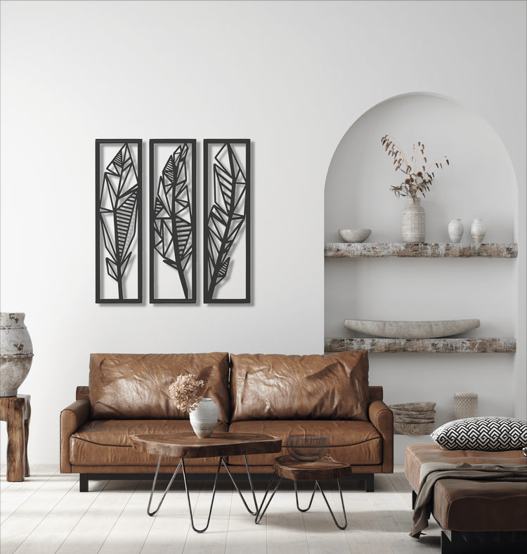 ・"Feathers Trio"・Premium Metal Wall Art - Limited Edition - ArtDesigna Glass Printing Wall Art