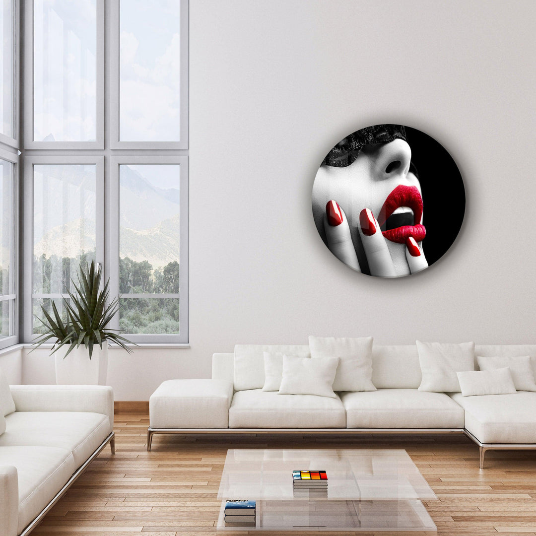 ・"Red Lips"・Rounded Glass Wall Art - ArtDesigna Glass Printing Wall Art