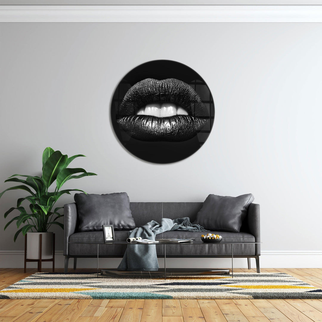 ・"Black Lips"・Rounded Glass Wall Art - ArtDesigna Glass Printing Wall Art
