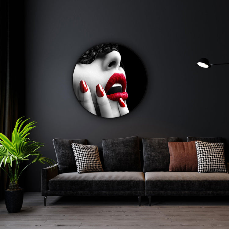 ・"Red Lips"・Rounded Glass Wall Art - ArtDesigna Glass Printing Wall Art