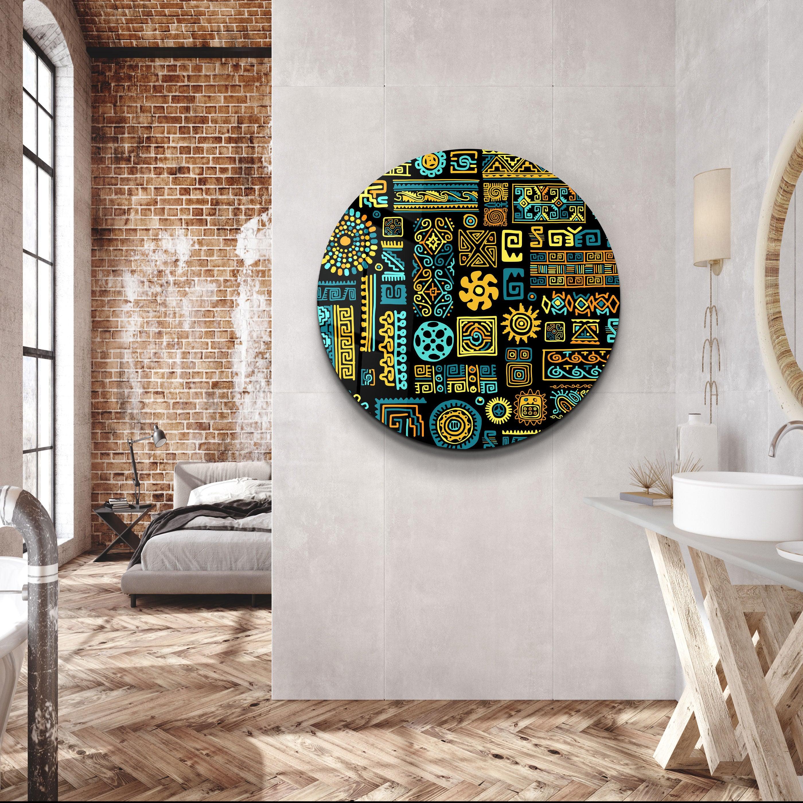 ・"Signs Black BLue"・Rounded Glass Wall Art - ArtDesigna Glass Printing Wall Art