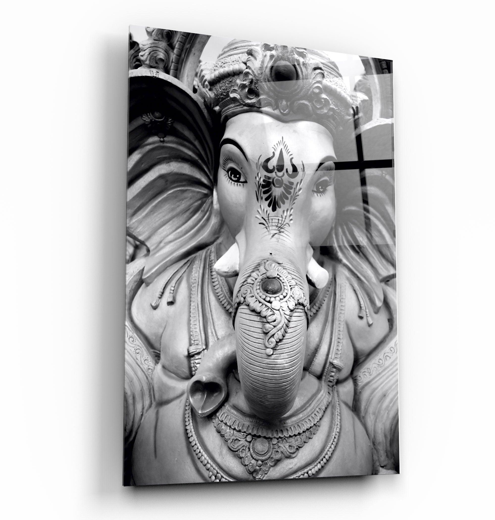 Lord Ganesh B&W Sculpture | Glass Wall Art - ArtDesigna Glass Printing Wall Art