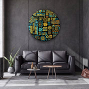 ・"Signs Black BLue"・Rounded Glass Wall Art - ArtDesigna Glass Printing Wall Art