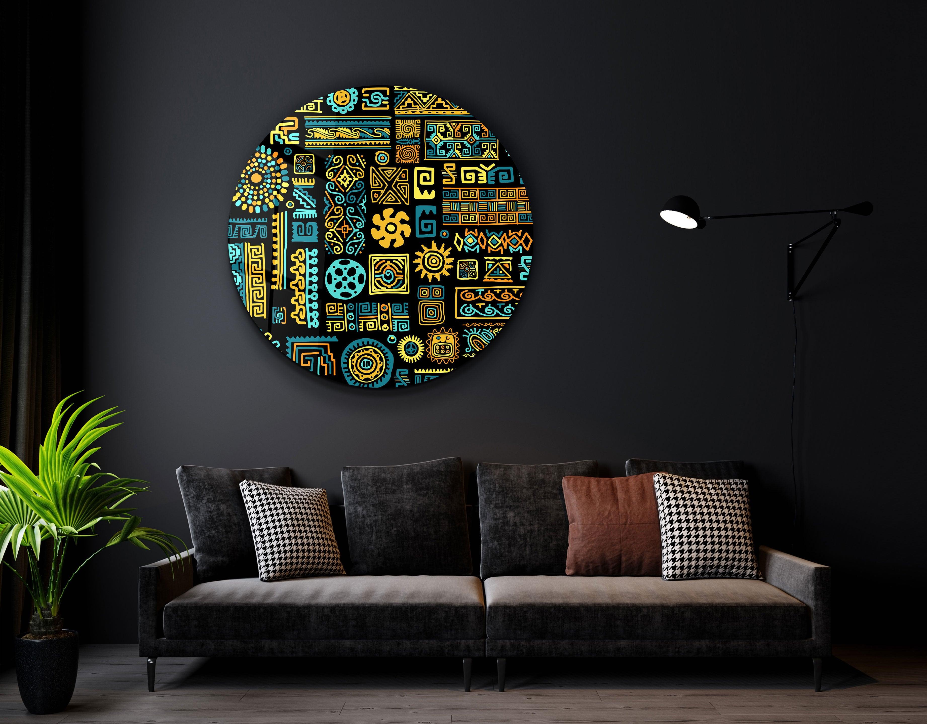 ・"Signs Black BLue"・Rounded Glass Wall Art - ArtDesigna Glass Printing Wall Art