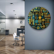 ・"Signs Black BLue"・Rounded Glass Wall Art - ArtDesigna Glass Printing Wall Art