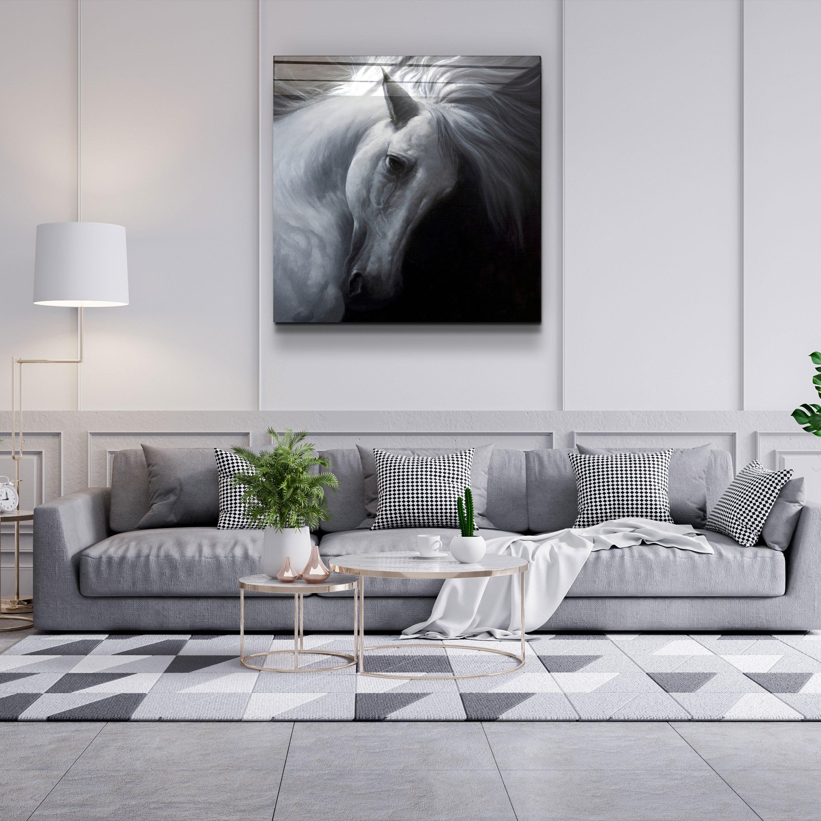 ・"Abstract White Horse"・Glass Wall Art - ArtDesigna Glass Printing Wall Art