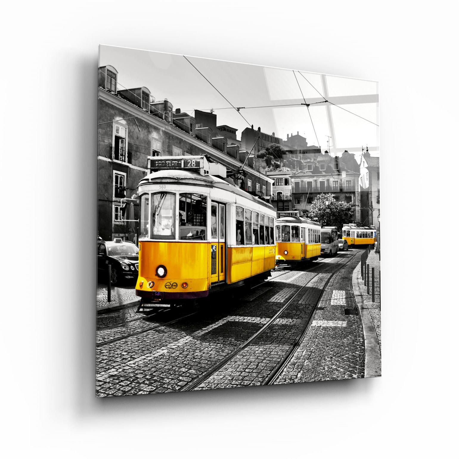 ・"Lisbon Yellow Tram"・Glass Wall Art - ArtDesigna Glass Printing Wall Art