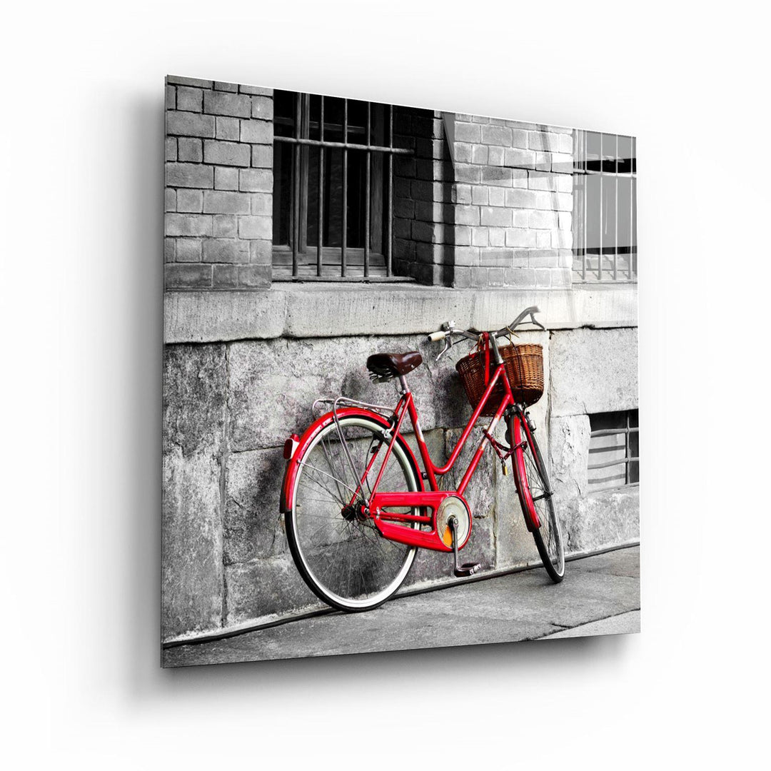 ・"Red Bicycle"・Glass Wall Art - ArtDesigna Glass Printing Wall Art