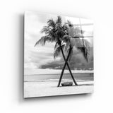 ・"Palm Trees Black and White"・Glass Wall Art