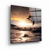 Sunset Dolphin Leap | Glass Wall Art