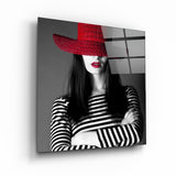 ・"Woman in Red Hat"・Glass Wall Art