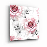 ・"Pink Roses on White"・Glass Wall Art