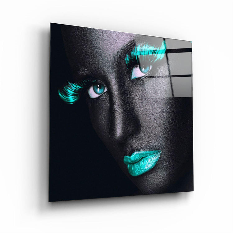 ・"Green Lips and Eyes"・Glass Wall Art - ArtDesigna Glass Printing Wall Art