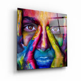 Abstraktes Buntes Gesicht – Glasbild