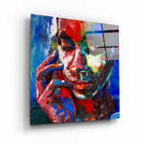 Abstract Colors Woman Portrait | Glass Wall Art