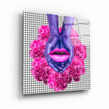 Rosa Blumen und Lippen – Glasbild