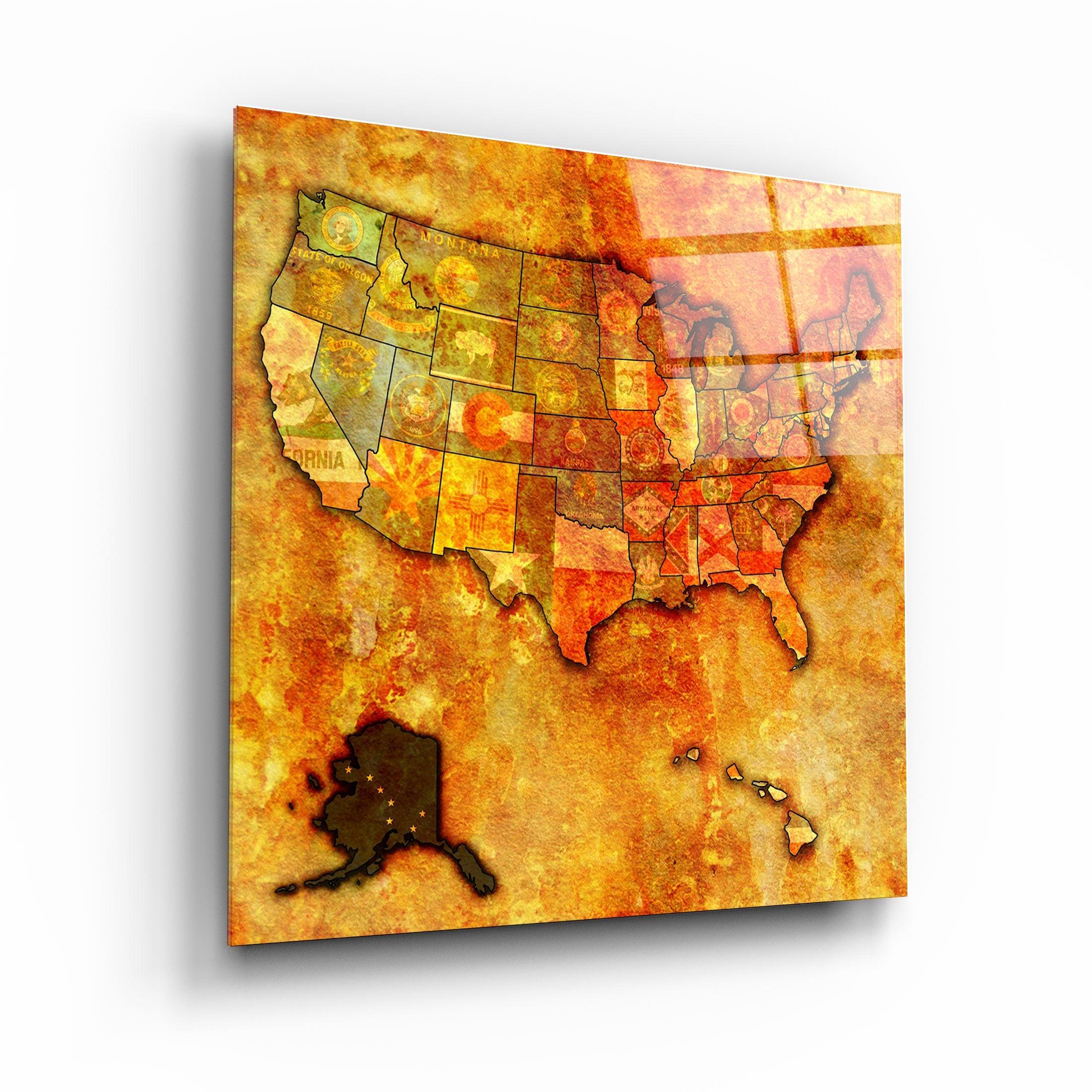 ・"Vintage Map US - Alaska"・Glass Wall Art - ArtDesigna Glass Printing Wall Art