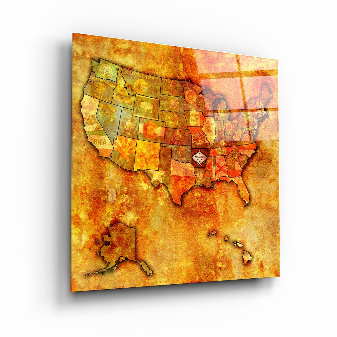 ・"Vintage Map US - Arkansas"・Glass Wall Art - ArtDesigna Glass Printing Wall Art
