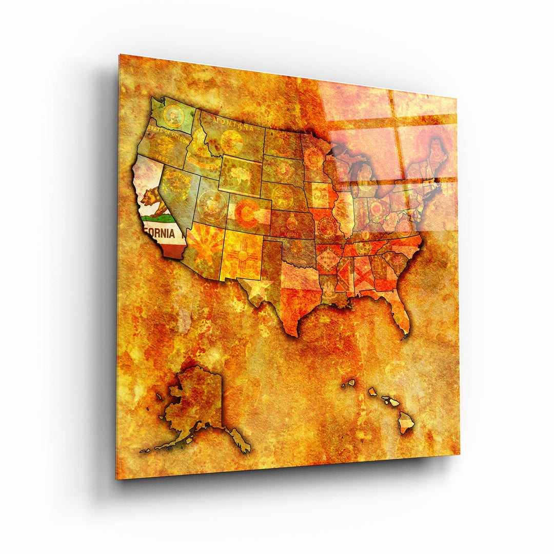 ・"Vintage Map US - California"・Glass Wall Art - ArtDesigna Glass Printing Wall Art
