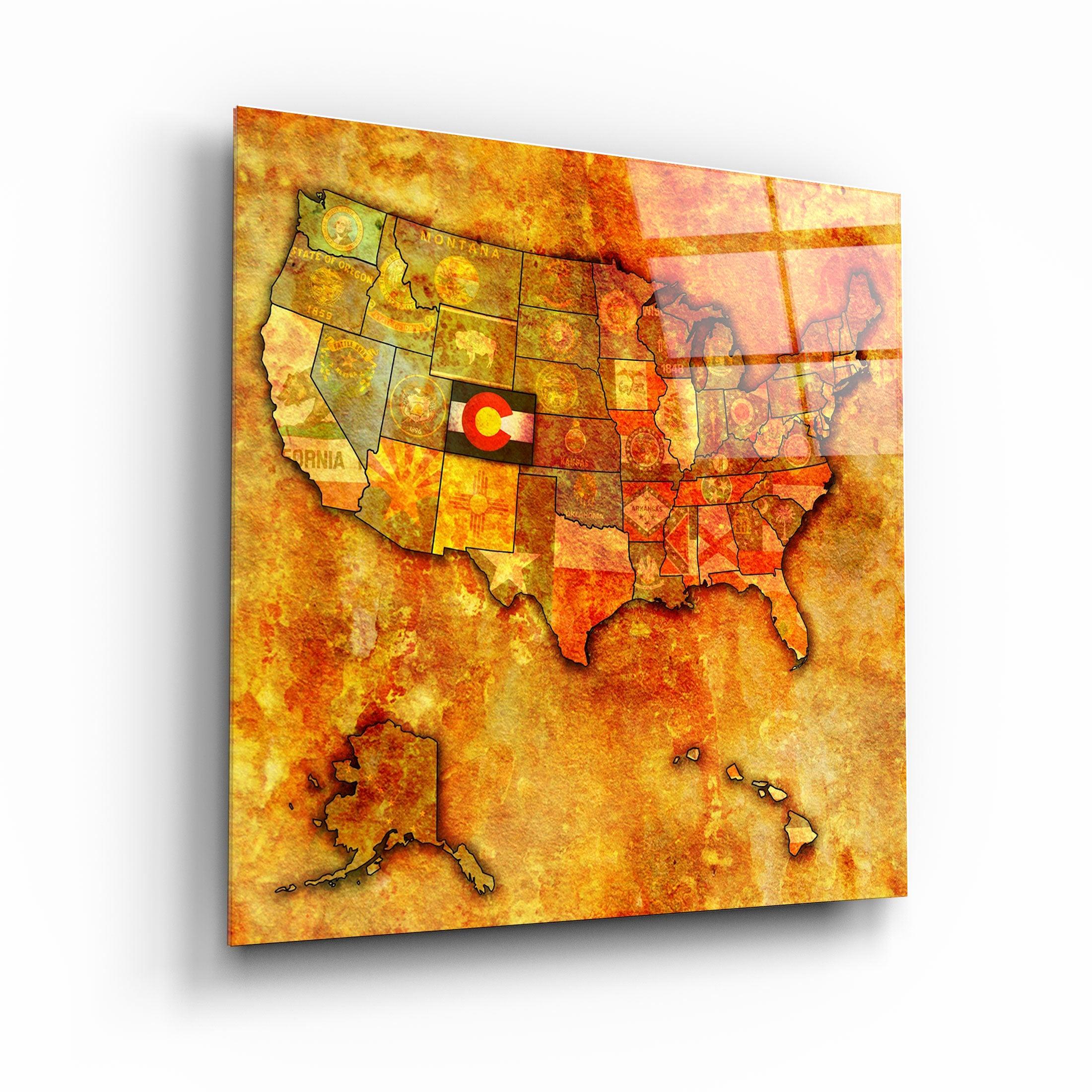 ・"Vintage Map US - Colorado"・Glass Wall Art - ArtDesigna Glass Printing Wall Art