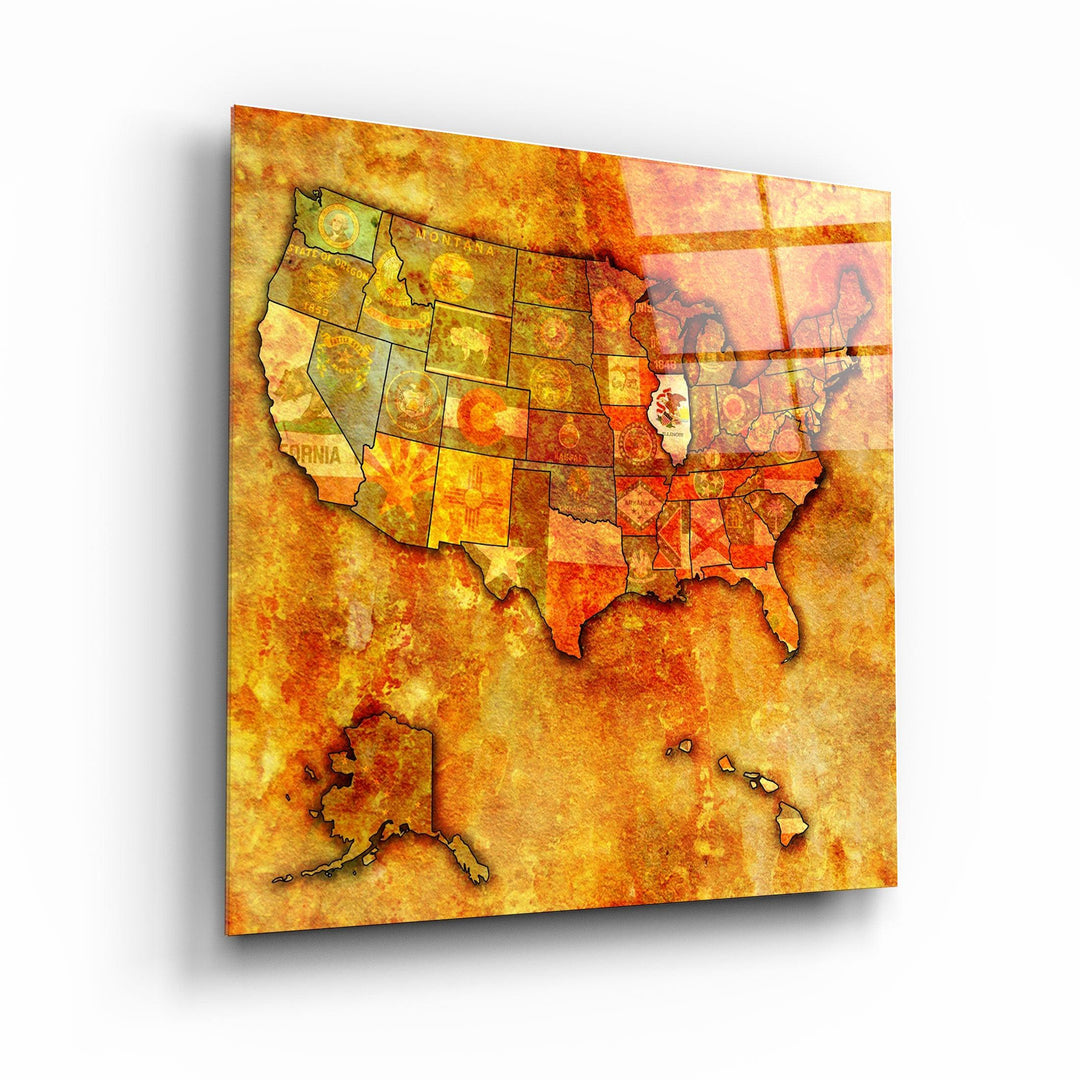 ・"Vintage Map US - Illinois"・Glass Wall Art - ArtDesigna Glass Printing Wall Art