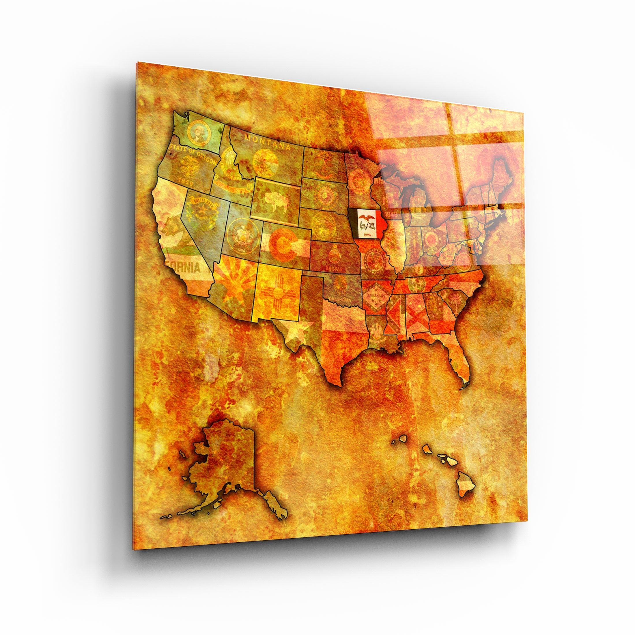・"Vintage Map US - Iowa"・Glass Wall Art - ArtDesigna Glass Printing Wall Art